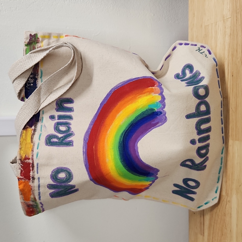 Hand Painted Rainbow Tote Bag  Sturdy Canvas 16 X 15 - Picture 8 of 8